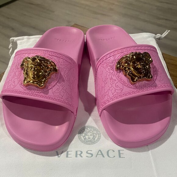 Versace Pool Slide Gomma Flamingo Pink - Picture 1 of 14